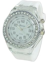 GENEVA PLATINUM Silicone Rubber CZ Light Up Watch WHITE