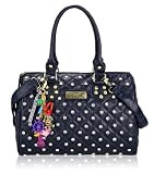 Womens Navy Blue Tote Handbag - Diamante Studded Bag