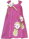 Rare Editions Girls 2-6X Dot Woven Dress With Sandal Appliques, Fuschia/White, 5