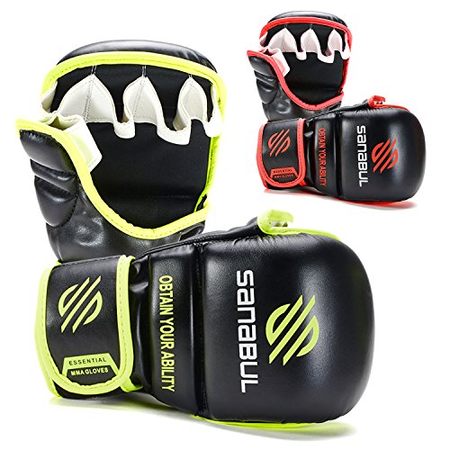 NEW ITEM Sanabul Essential 7 oz MMA Hybrid Sparring Glove (Black/Green, Small/Medium) NEW ITEM Sanabul Essential 7 oz MMA Hybrid Sparring Glove (Black/Green, Small/Medium)