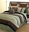 Moss Jacaranda Striped Micro Suede Luxury Bed in a Bag Comforter 6 piece Bedding Set - Queen Size