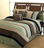 Moss Jacaranda Striped Microsuede Luxury Duvet Comforter Cover 6 piece Bedding Set - Queen Size