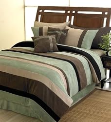 Moss Jacaranda Striped Micro Suede Luxury Bed in a Bag Comforter 6 piece Bedding Set - Queen Size