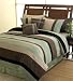 Moss Jacaranda Striped Micro Suede Luxury Bed in a Bag Comforter 6 piece Bedding Set - Queen Size