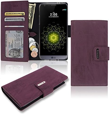 LG G5 Wallet Case, Zipper With Wide Compartment [3 Credit Card / ID / Cash / Coin] Big Pocket, TPU Jelly PU Leather Flip Diary Cover Small Mini Size Pouch Clutch Bag Wristlet Folio LGG5 (Violet)