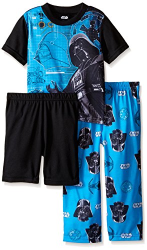 Star Wars Big Boys Darth Vader In Black and Blue Prints 3-Piece Pajama Set 4