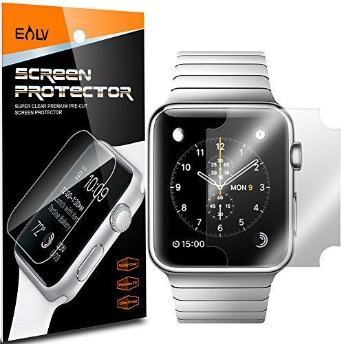 Apple Watch, Apple Watch Sport and Apple Watch Edition (38mm ONLY) TPU Screen Protector Ultra Clear HD, E LV [3-Pack] [Full Screen Coverage], 100% Clear-view and TouchScreen Functionality - Anti-Bubble and Anti-Fingerprint Screen Protection for Apple