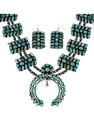 Navajo Carico Lake Turquoise E. Peter Squash Blossom Necklace HS28743