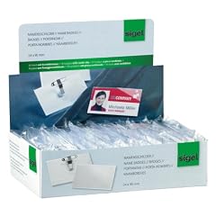 Sigel ZB200 Namensschilder mit Kombiklemme, mit Nadel und Klemme, Daumenstanze, glasklar, Hartfolie, f�r 54x90 mm, 50 ST