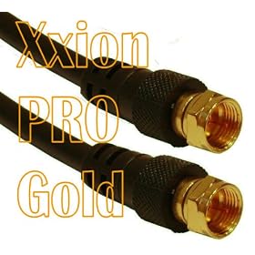 Xxion PRO Gold - 1 metre Male F Plug / Connector to Male F Plug / Connector Lead, Gold Plated Connectors, High Definition Pure OFC Low Loss Shielded RG59 Coaxial Cable - Suitable for use with Satellite, Aerial, Cable or CCTV applications - 75ohm