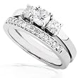 3/8ctw Three Stone Round Brilliant Diamond Wedding Ring Set in 14kt White Gold (HI/I1-I2)