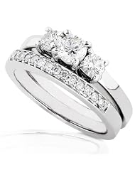 3 8ctw Three Stone Round Brilliant Diamond Wedding Ring Set in 14kt White Gold... by 