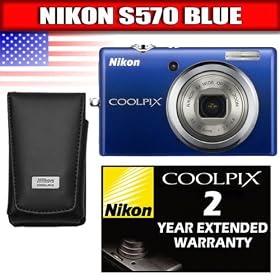 Nikon Coolpix S570 12MP Digital Camera with 5x Wide Angle Optical Vibration Reduction (VR) Zoom and 2.7-Inch LCD (Blue) Package 1