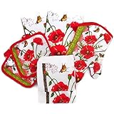 Spring Red Poppies Kitchen Towel Set 7 Pieces