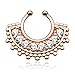 Brass with Rose Gold IP Plating Fake Septum Clicker Clip Non Piercing Nose Ring Hoop Cartilage Tribal Fan 3/8