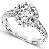 1/2 Carat TW Round Antique Diamond Engagement Ring in 14k White Gold