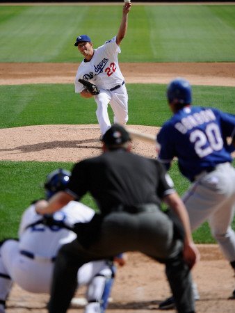 Texas Rangers v Los Angeles Dodgers, GLENDALE, AZ - MARCH 15: Clayton Kershaw Photographic Poster Print by Kevork Djansezian, 9x12