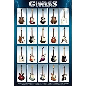 Classic Guitars (Chart) Black Wood-Mounted Music Poster Print - 24