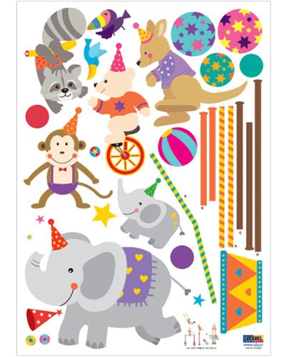 Animal Circus Nursery/Kids Room Peel & Stick Removable Home Wall Art Sticker Decals