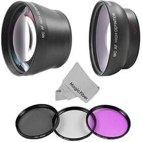 Essential 67MM Accessory Kit for CANON (EF-S 17-85mm f/4-5.6, EF 70-200mm f/4L), NIKON (70-300mm f/4.5-5.6G, 18-135mm f/3.5-5.6G) Lenses - Includes: 0.43X Wide Angle (w/ Macro Portion) & 2.0X Telephoto High Definition Lenses + Filter Kit (UV, Polarizer, Fluorescent) + Premium MagicFiber Microfiber C
