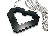 Pixel Heart LMFAO's Pendant w/91CM Silver Cubaanse Chain Black