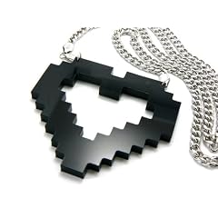Pixel Heart LMFAO's Pendant w/91CM Silver Cubaanse Chain Black