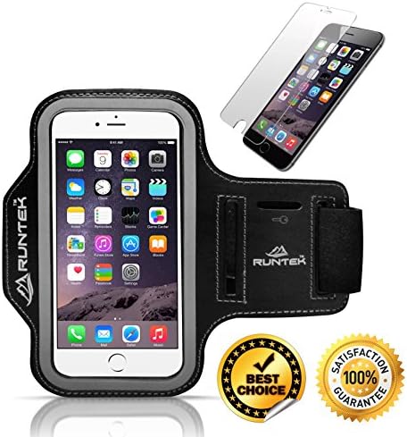 iPhone 6 Sports Armband By RunTek®- Bonus Tempered Glass Screen Protector - Peak Performance Running Workout Case Holder Accessory With Key Holder &amp; Credit Card Slot for Jogging, Hiking, Cycling, Exercising