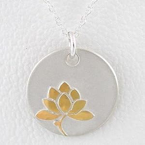 Round Lotus Flower Pendant in Sterling Silver and 24kt Gold Vermeil on 16" Chain, #8809