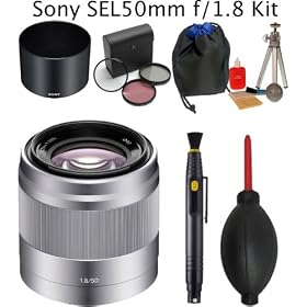 Sony SEL50F18 50mm f/1.8 Mid-Range Telephoto Lens for Sony E Mount Nex Cameras + Deluxe Carrying Case + Sony ALC-SH116 Lens Hood + Lens Pen Cleaning System + Super Rocket Air Blower + Professional Multi-Coated 3pc Essential Filter Kit + Cleaning Kit + Mini Tripod + Lens Cap Holder