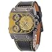 Mudder OULM Mens Oversize 3 Time Zone Military Sport Leather Quartz Watch, Yellow