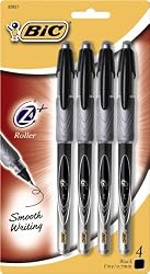 BIC Z4+ Roller Pen, Fine Point 0.7 mm, Black, 24 Pens