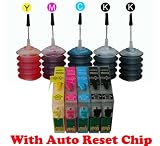 5 US Patented Empty #69 Refillable Ink Cartridges with Auto Reset Chips and 5x30ml Nano Refill Ink for Epson Stylus Printer C120, NX400 and Epson WorkForce Printer 310, 315, 30...