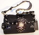 Guess - GUESS HANDBAGS, Guess PISA Signs Half Flap Satchel w/ Studs (Black)