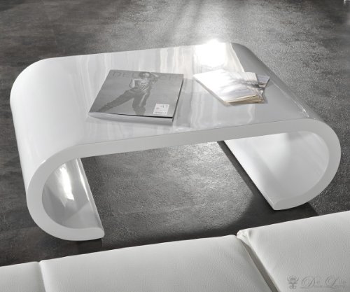 Couchtisch Opium Oval 90 x 60 cm Weiss Hochglanz Design Beistelltisch