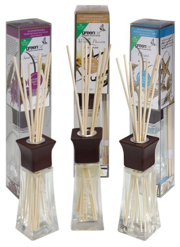 Greenair All Natural Earth Friendly Reed Diffuser Set of 3, Ocean, Vanilla and Sweet Pea, 6.6-Ounce