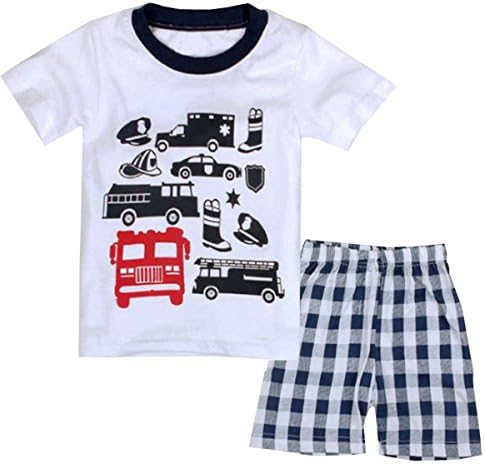 Juze Little Boy's Pajama Set "Car" Sleepwear 2-Piece Cotton Shorts Set White 110