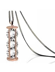 Merdia Genuine 18k Gold Plated Hourglass with Three Clear Crystal Pendant Long Sweater Chain Necklace
