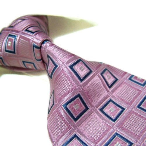 Towergem XL 100% Silk Pink Check Woven Tie For men Necktie Extra Long