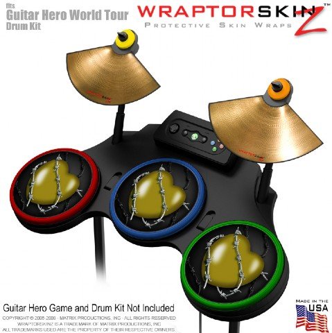Barbwire Heart Yellow Skin by WraptorSkinz fits Guitar Hero 4 World Tour Drum Set for Nintendo Wii, XBOX 360, PS2 & PS3 (DRUMS NOT INCLUDED)
