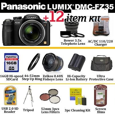 Panasonic Lumix DMC-FZ35 12.1MP Digital Camera DMC-FZ35K With Ultimate Lumix Accessory Kit Includes 16GB Memory - 0.40X Fisheye Lens - 3.5X Telephoto Lens - Filters - Extra battery - Rapid Charger + Much More Panasonic Lumix DMC-FZ35 12.1MP Digital Camera DMC-FZ35K With Ultimate Lumix Accessory Kit Includes 16GB Memory - 0.40X Fisheye Lens - 3.5X Telephoto Lens - Filters - Extra battery - Rapid Charger + Much More