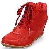MQ23 Damen bequeme Wedge Stiefeletten - Turnschuhe mit Keilabsatz MQ1274 Red Gr. 39