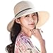 Womens Floppy Summer Sun Beach Straw Fedoras Panama Hats Packable Foldable Wide Brim Beige