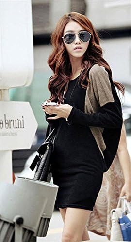 Cinqueint Women Batwing Stitching Color Splicing Bodycon Mini Dress M Black