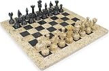 12 Fossil Marble & Black Marble Onyx Marble Chess Set Staunton