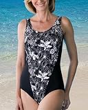 乳がん用　水着：　ワンピース　ブラックフローラル シリコンブラ
