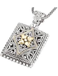 925 Silver Filigree Flower Scroll Pendant with 18k Gold Accents