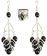 Earrings and Ring Set Silver Garnet Jewelry Handmade in India (erss004)