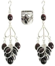 Earrings with Ring Sterling Silver Garnet Gemstone Jewelry (erss004)