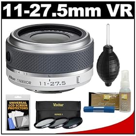 Nikon 1 11-27.5mm f/3.5-5.6 VR Nikkor-Zoom Lens (White) with 3 UV/CPL/ND8 Filters + Accessory Kit for J1, J2 & V1 Digital Cameras