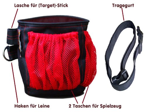 Leckerli-Beutel, Leckerli-Tasche (Schwarz/Rot), Futtertasche für Hundetraining und Spaziergang